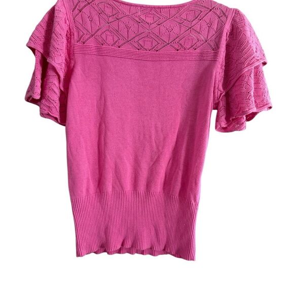 Neiman Marcus Pink Ruffled Flutter Sleeve Blouse - Picture 3 of 9